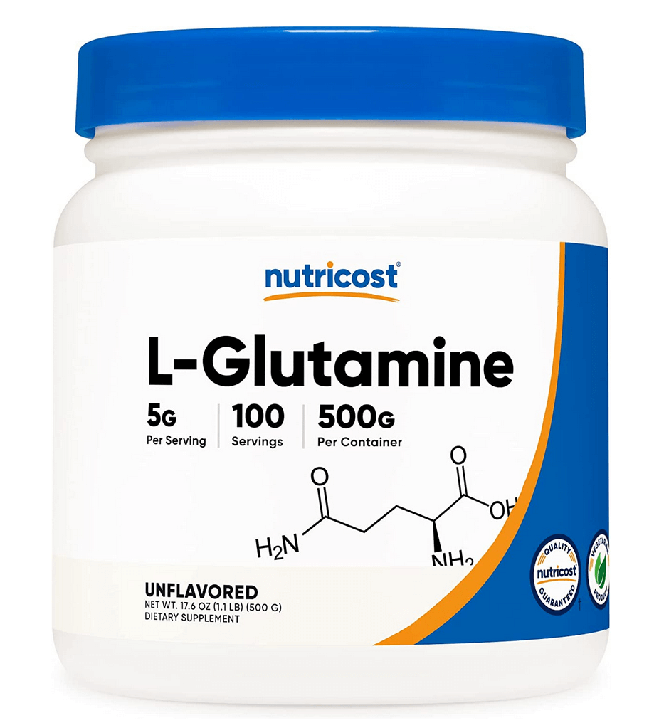 Showing a package of Nutricost L-Glutamine